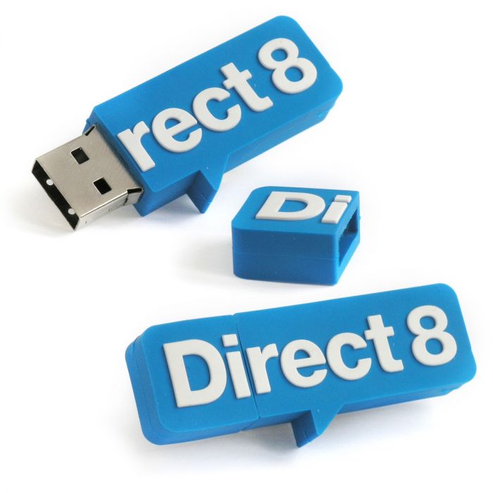 Memoria USB fabricada en 2D con forma de logo a 2 colores